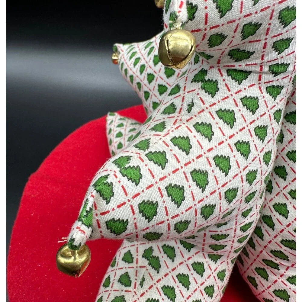 Vintage Christmas Tree Handmade Fabric Tabletop Display Retro White Green Bells - Picture 6 of 10